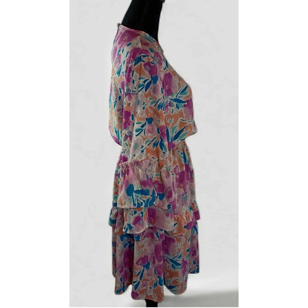 2HEARTS Women's Floral Midi Dress Large Polyester Lightweight Summer Ruffled - Picture 2 of 5